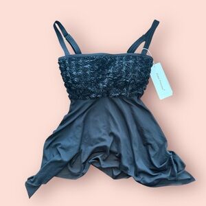 Flowy Babydoll Mesh Top with Rosette Details